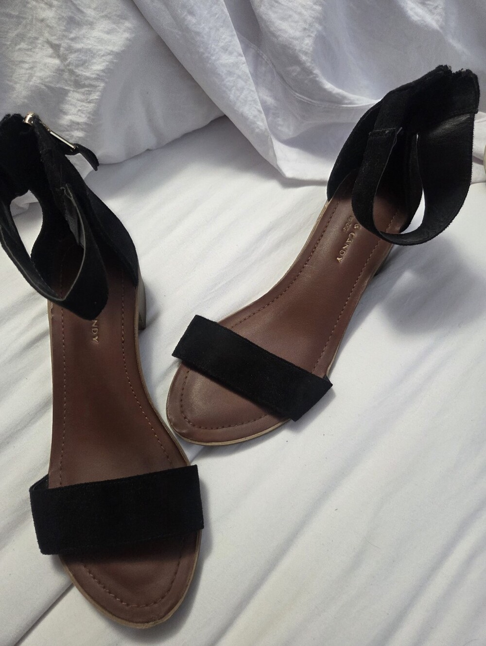 Rock & Candy Black Ankle-Strap Sandals with Brown Footbed
